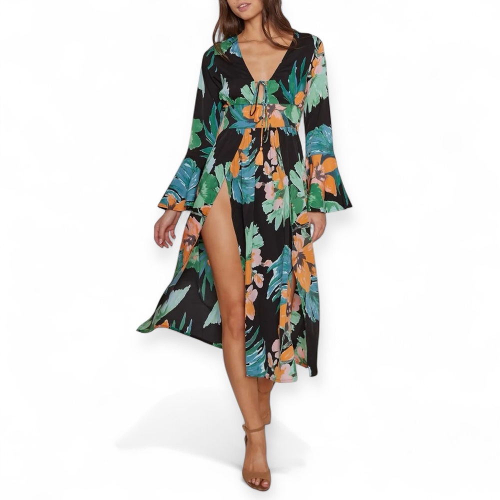 RAGA Black Floral Long Sleeve Maxi Dress
